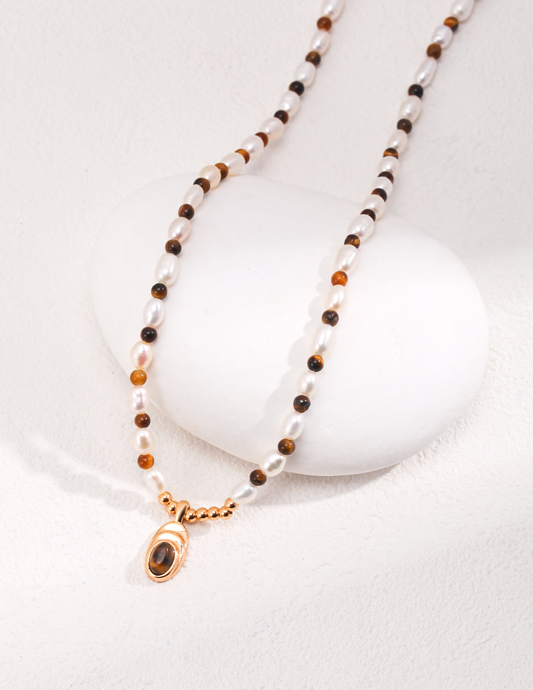 Natural Pearl and Tiger-eye Necklace