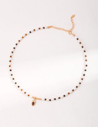 Natural Pearl and Tiger-eye Necklace