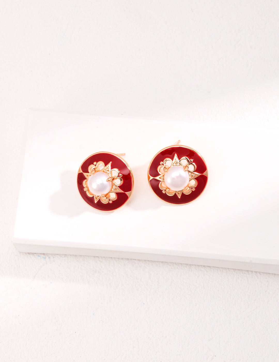  Round Red Drip Glaze Earrings