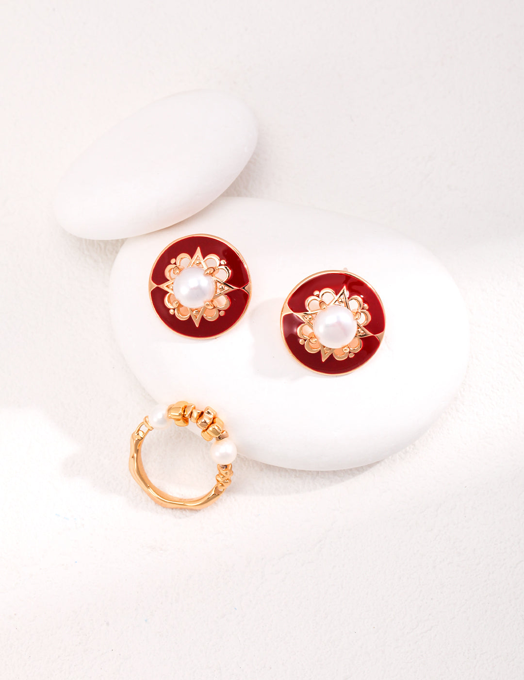  Round Red Drip Glaze Earrings