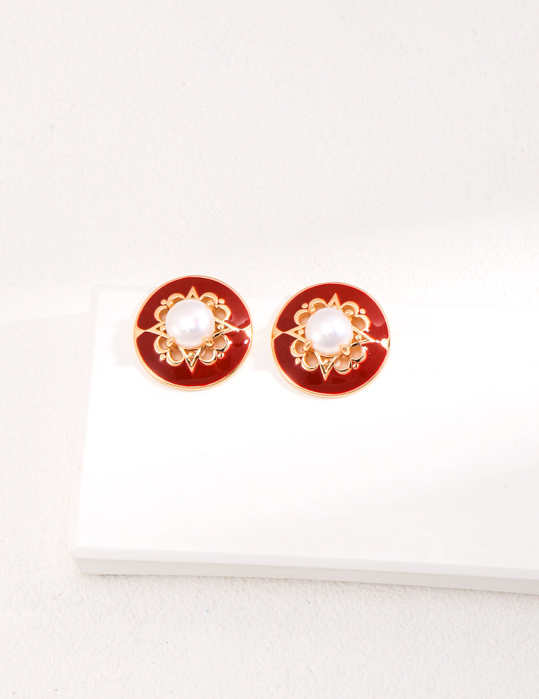  Round Red Drip Glaze Earrings