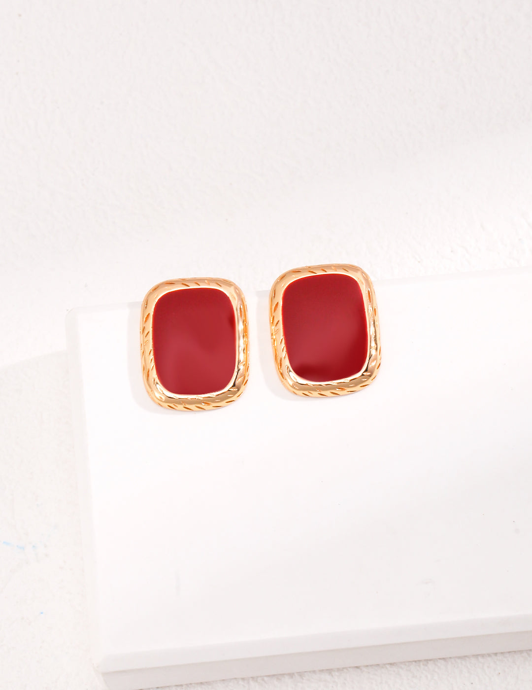 Rectangular Red Drip Glaze Earrings