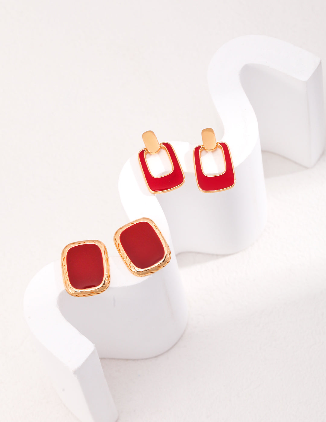 Rectangular Red Drip Glaze Earrings