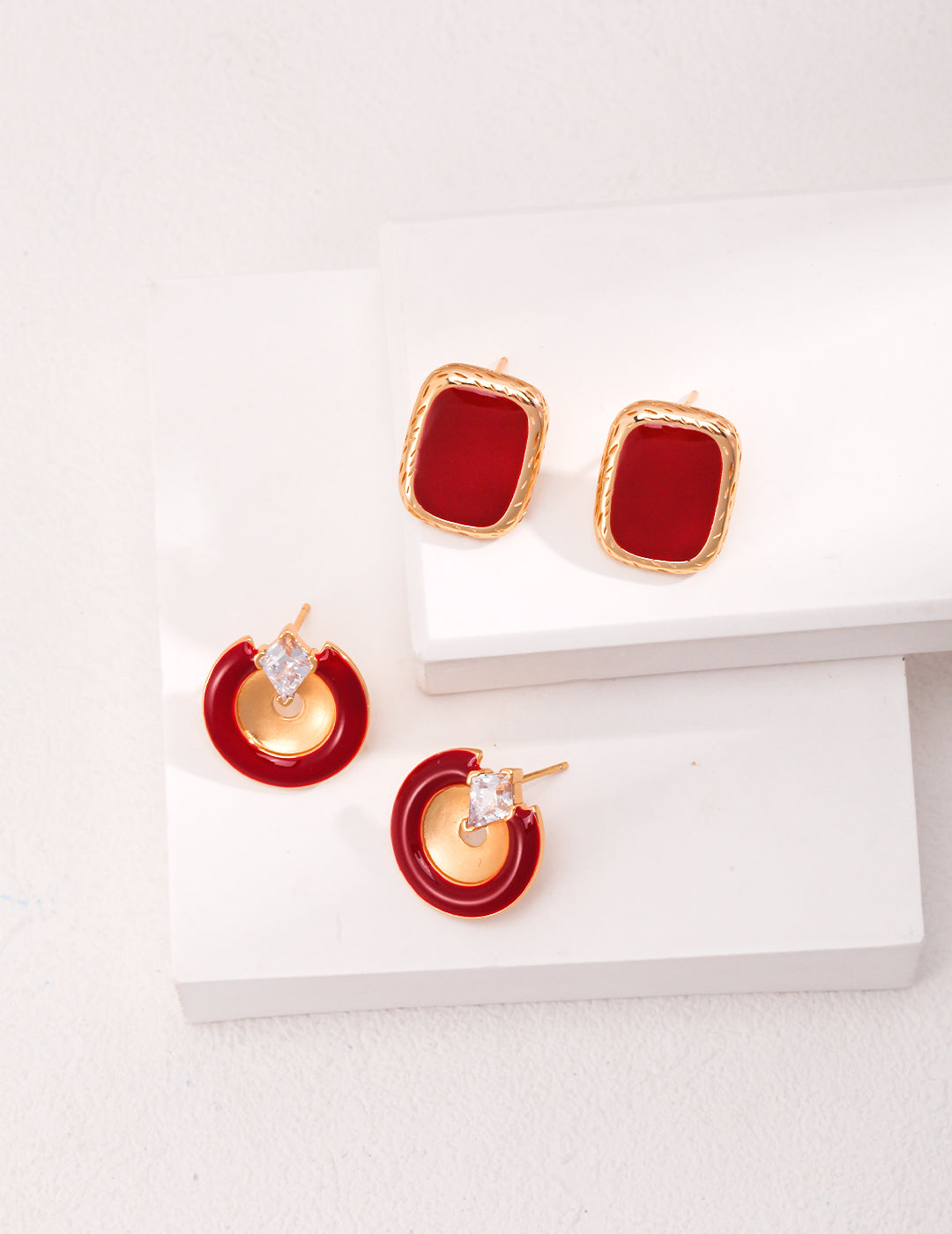 Rectangular Red Drip Glaze Earrings