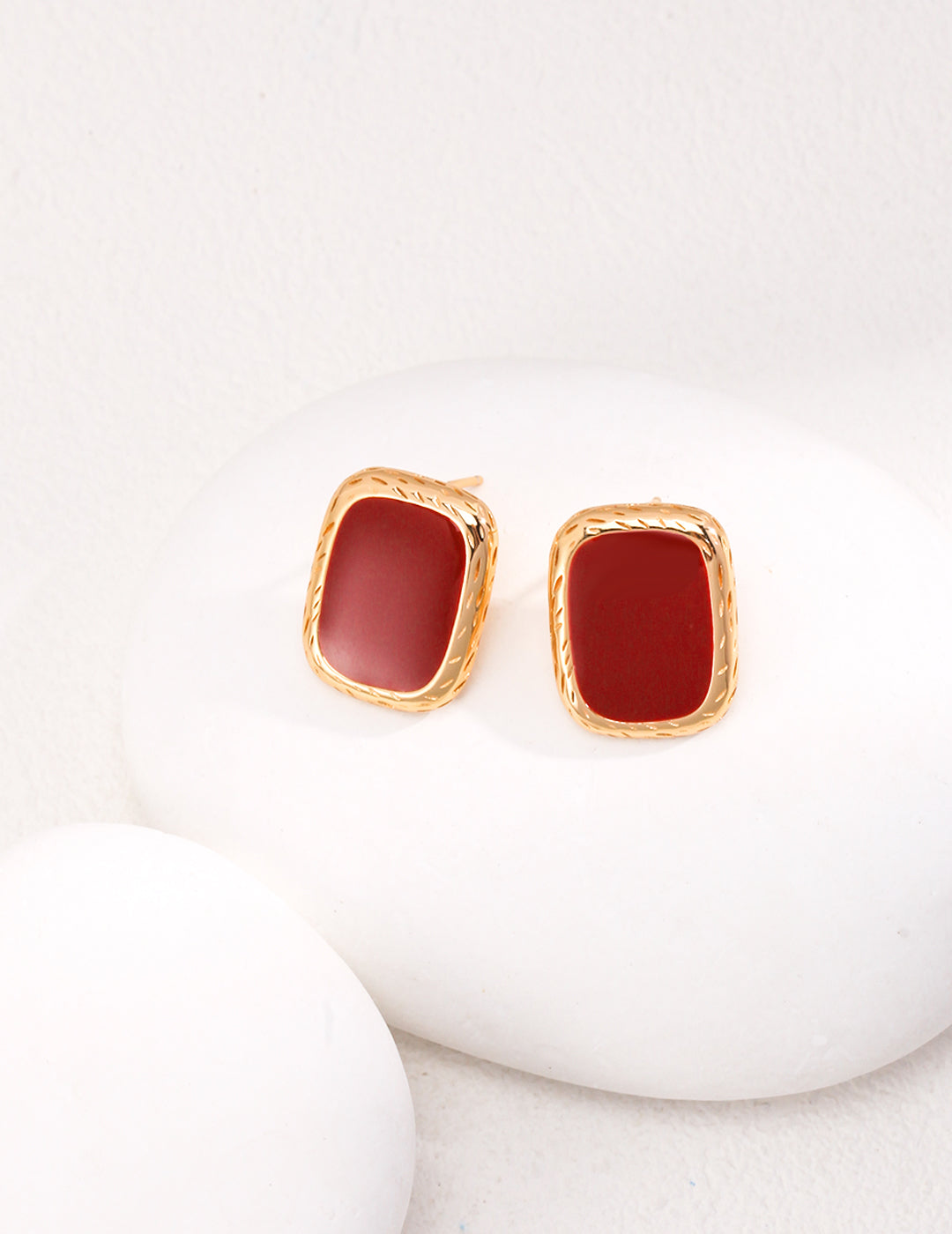 Rectangular Red Drip Glaze Earrings