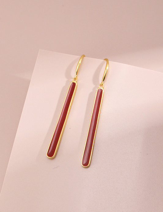  Elongated Red Drip Glaze Earrings