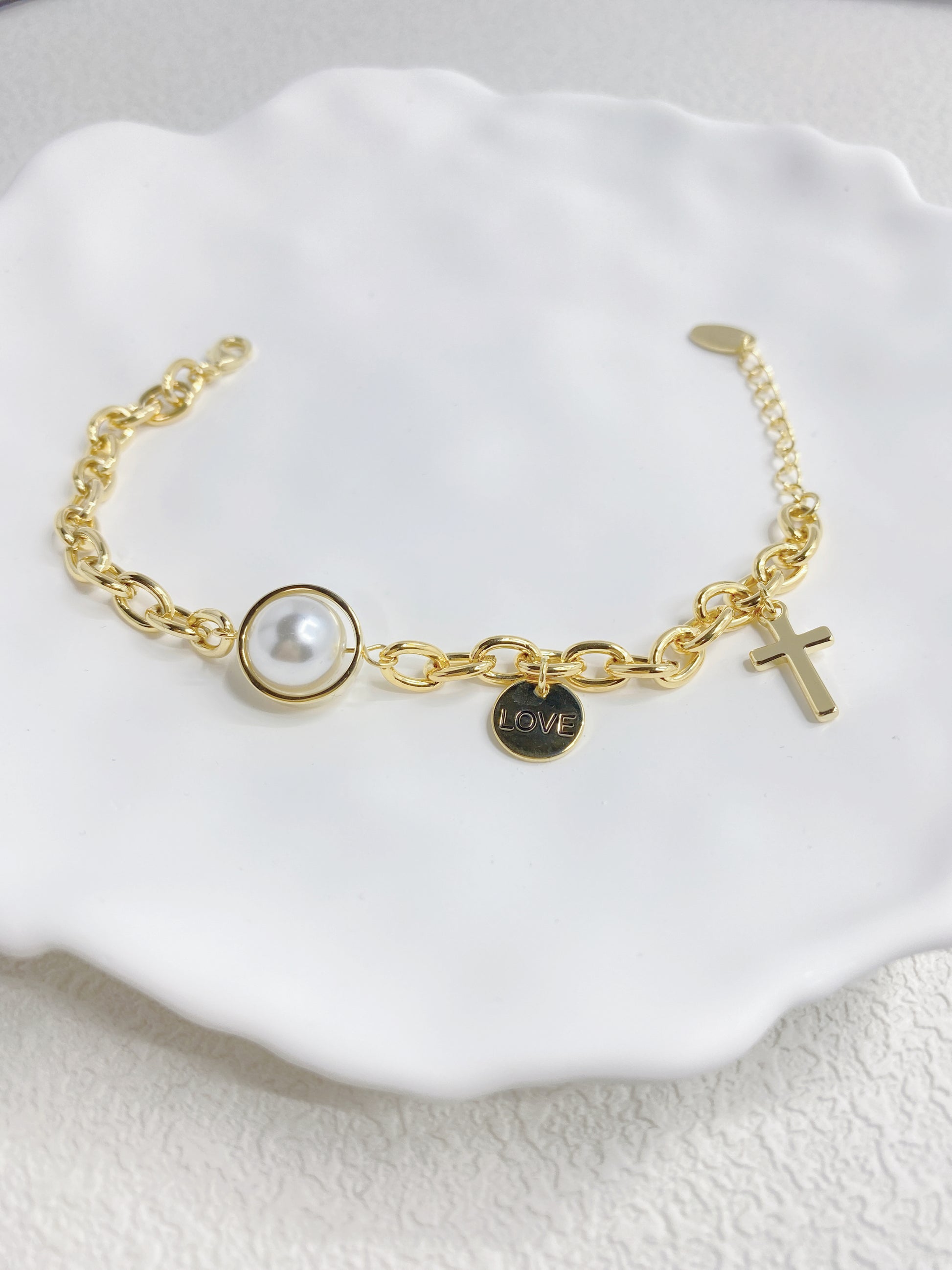 Cross and Pearl Bracelet