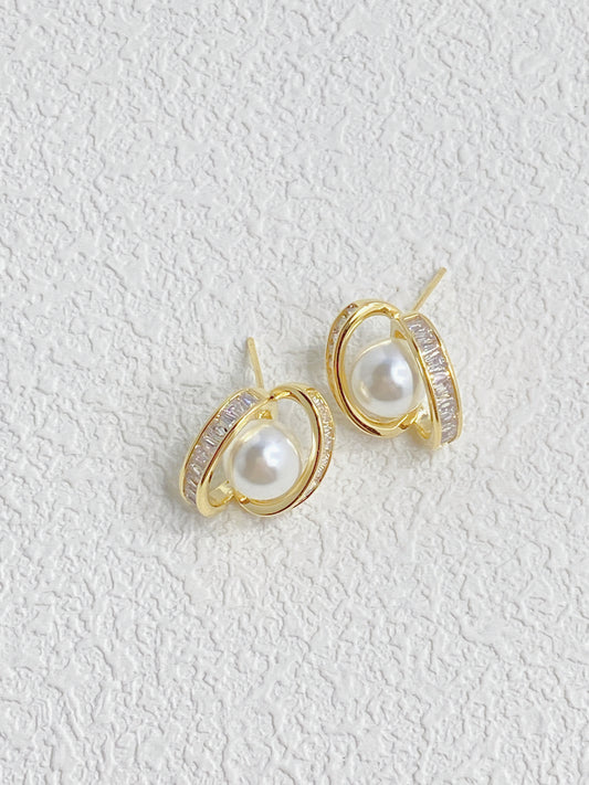 Pearl and Zircon Stud Earrings