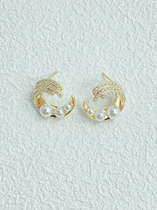 Pearl Moon Stud Earrings