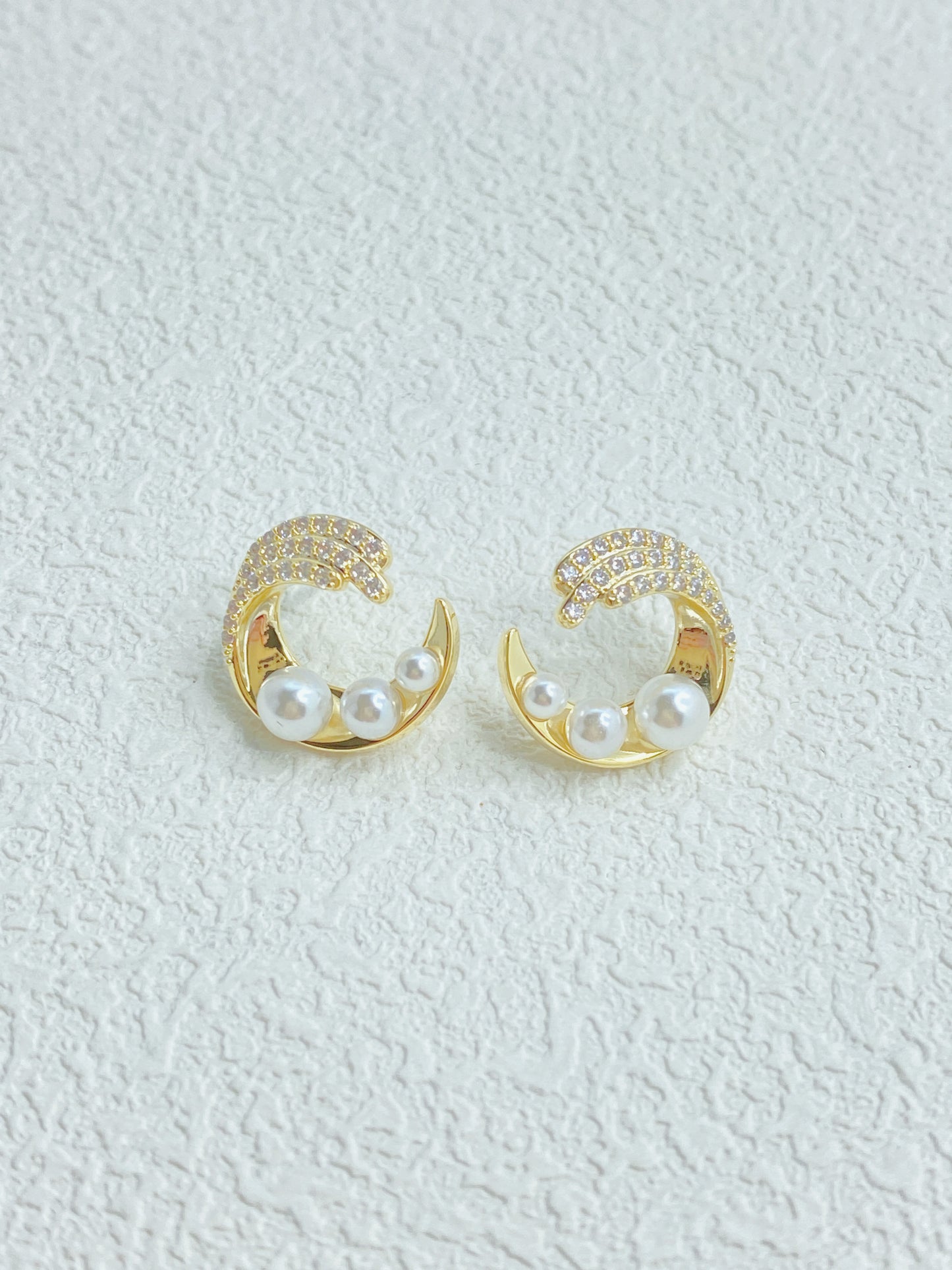 Pearl Moon Stud Earrings