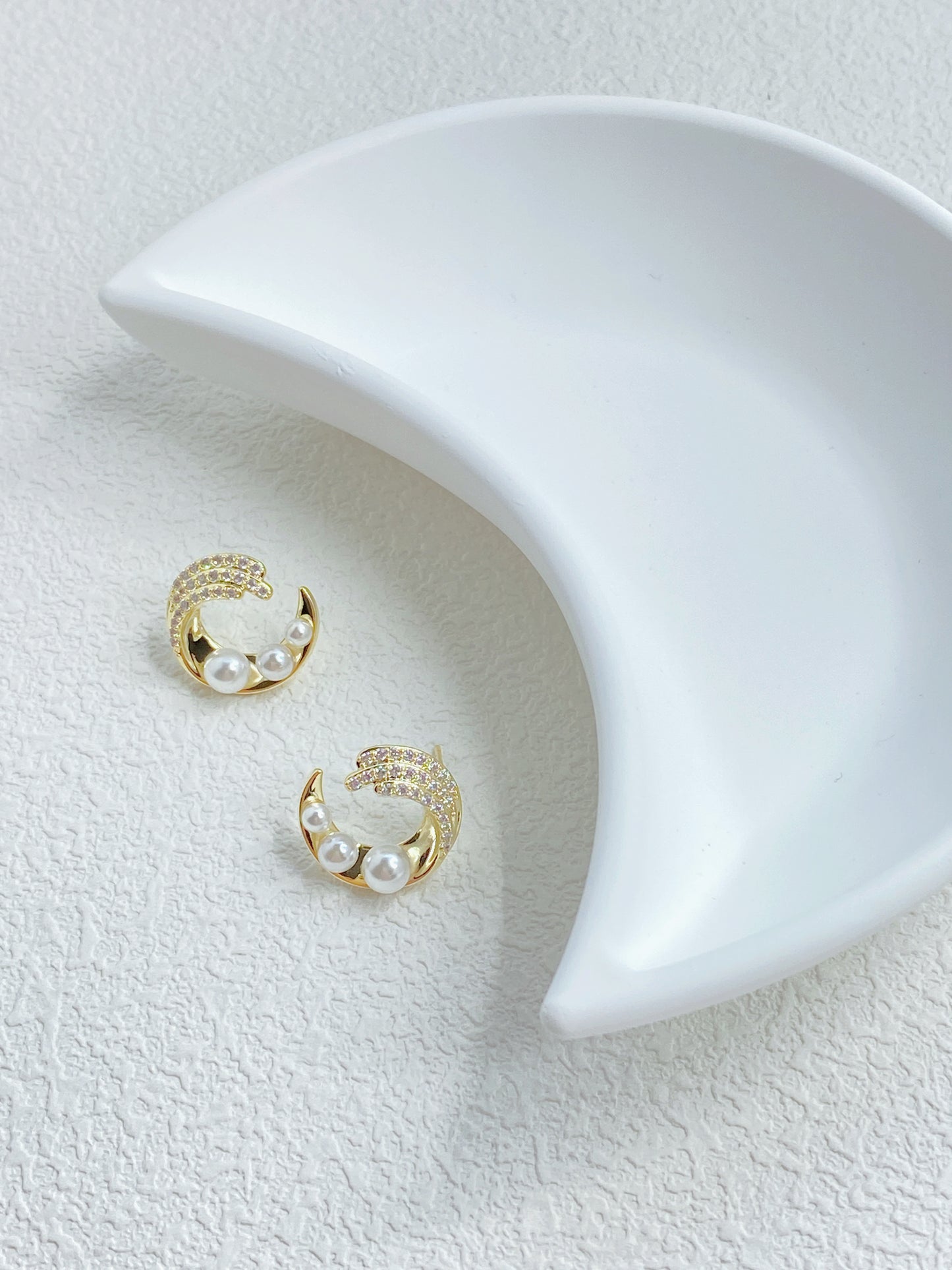 Pearl Moon Stud Earrings