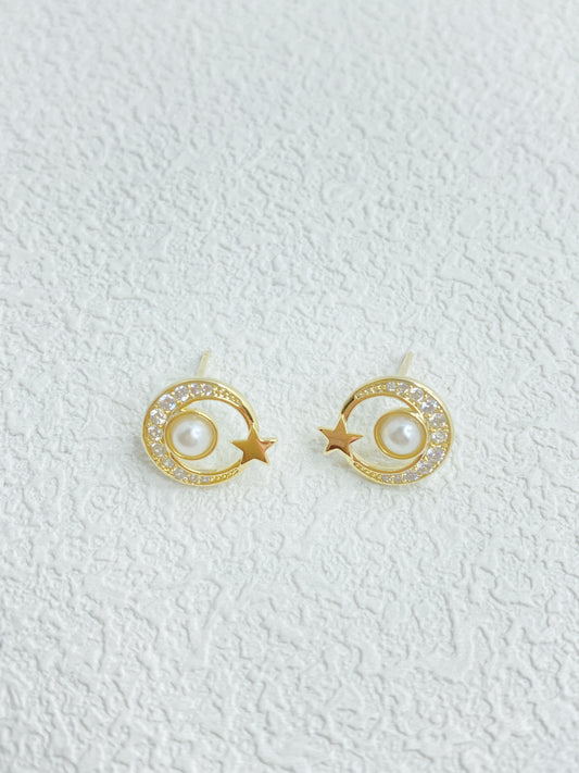 Moon and Star Stud Earrings