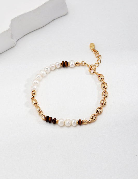 Pearl and Tiger-eye Bracelet